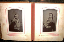 Load image into Gallery viewer, antique leather 1860s 1870s album with old 1800s photos tax stamps