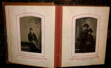 Load image into Gallery viewer, antique leather 1860s 1870s album with old 1800s photos tax stamps