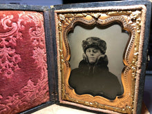Load image into Gallery viewer, c 1860 ambrotype photo Young man in fantastic winter gear fur coat and hat