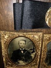 Load image into Gallery viewer, Photo Lot 1850s 1860s Black Mourning ? Ribbon Antique Button Tintype Ambrotypes