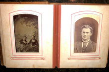 Load image into Gallery viewer, antique leather 1860s 1870s album with old 1800s photos tax stamps