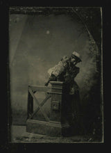 Load image into Gallery viewer, Antique Tintype Photo Woman Holding Terrier Dog - Cute Pose! 1800s Victorian Era