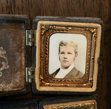 Load image into Gallery viewer, Lot Of 2 Miniature 1/16 Antique Photos ID’d Man & Daguerreotype Of Woman 1850s