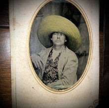 Load image into Gallery viewer, 3 Tintype Photo Memphis Tennessee Man Reading Newspaper Tinted Sombrero 1800s