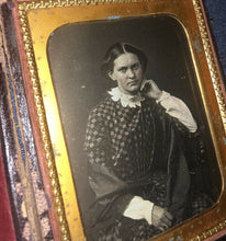 Load image into Gallery viewer, 1/4 daguerreotype pretty girl in checkered dress 1850s - sealed - texas estate
