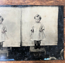 Load image into Gallery viewer, Unusual Uncut Unique 1860s 1870s Grumpy Little Boy in Dress Antique Tintype Photo