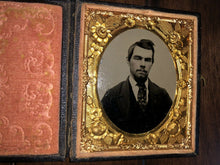 Load image into Gallery viewer, 1850s 1860s 1/6 Tintype Photo Of Handsome Man - Interesting Unusual Mat!