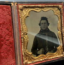 Load image into Gallery viewer, Neff’s Patent 1850s 1/6 Tintype Man Wearing Heavy Hunting Or Military? Coat