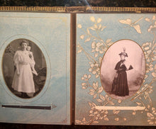 Load image into Gallery viewer, large antique album with 18 photos and IDs beautiful decorated pages
