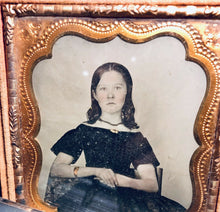 Load image into Gallery viewer, 1860s Sad Teen Girl Mourning Dress Painted Gold Jewelry Virginia Mississippi