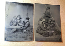 Load image into Gallery viewer, Great Set of Tintype Victorian Girls Having Picnic, Fishing, One Hidden Face
