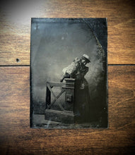 Load image into Gallery viewer, Antique Tintype Photo Woman Holding Terrier Dog - Cute Pose! 1800s Victorian Era