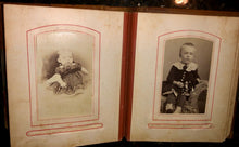 Load image into Gallery viewer, antique leather 1860s 1870s album with old 1800s photos tax stamps