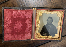 Load image into Gallery viewer, Neff’s Patent 1850s 1/6 Tintype Man Wearing Heavy Hunting Or Military? Coat