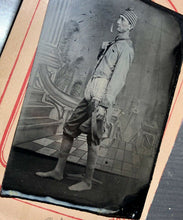 Load image into Gallery viewer, Rare Antique Tintype Photo ID'd Burlesque Clown / Actor - Chicago Comedy Company