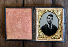 Load image into Gallery viewer, 1850s 1860s 1/6 Tintype Photo Of Handsome Man - Interesting Unusual Mat!