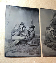 Load image into Gallery viewer, Great Set of Tintype Victorian Girls Having Picnic, Fishing, One Hidden Face