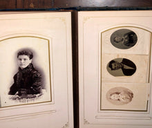 Load image into Gallery viewer, Overloaded Antique album 1860s 1870s tintypes cabinet cards CDV photos Ohio Indy