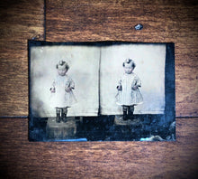 Load image into Gallery viewer, Unusual Uncut Unique 1860s 1870s Grumpy Little Boy in Dress Antique Tintype Photo
