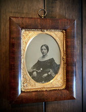 Load image into Gallery viewer, 1/4 Ambrotype Photo Beautiful Woman Wearing Mourning Bands? Hanging Wall Frame