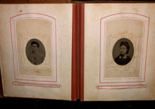 Load image into Gallery viewer, antique leather 1860s 1870s album with old 1800s photos tax stamps