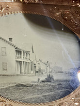 Load image into Gallery viewer, Tintype Photo 1860s Civil War Era Outdoor Town Street Scene Signs People