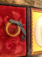 Load image into Gallery viewer, 1/6 Daguerreotype Little Boy Holding MOP Dag Case, Lock of Hair, Memorial Photo?