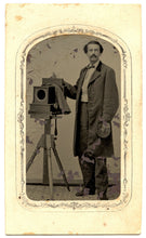 Load image into Gallery viewer, Antique Tintype Photo of Connecticut Photographer Posing with His Camera 1800s