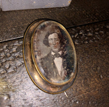 Load image into Gallery viewer, Daguerreotype Pin Brooch, Lock of Hair of Identified Man / Memorial Jewelry