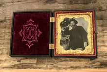 Load image into Gallery viewer, Excellent Civil War Era Tintype Photo Handsome Casual Man Beard & Flowers 1860s