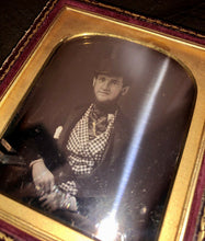 Load image into Gallery viewer, late 1840s daguerreotype handsome top hat man w/ books - author / writer type!