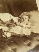 Load image into Gallery viewer, Post Mortem Little Girl On Sofa Holding Flowers, Open Eyes Vermont Photographer