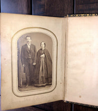 Load image into Gallery viewer, 1860s Washington PA Photo Album w CDVs & Tintypes Some ID's Civil War Tax Stamps