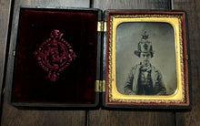 Load image into Gallery viewer, Antique 1850s Ambrotype Photo Fireman in ALERT Lion Helmet 4 HOSE + Firemen Case