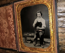 Load image into Gallery viewer, Rare Occupational Photo Shoe Worker with Tools, 1800s Tinted Antique Ambrotype