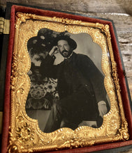 Load image into Gallery viewer, Excellent Civil War Era Tintype Photo Handsome Casual Man Beard & Flowers 1860s