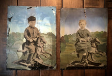 Load image into Gallery viewer, ON HOLD Painted Folk Art Tintypes STEELE Children on Rocking Horse Toy West Virginia