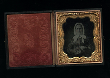 Load image into Gallery viewer, 1850s Ambrotype Woman Holding Eyeglasses & Photo of Daughter PIP Mourning