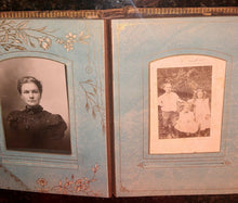 Load image into Gallery viewer, large antique album with 18 photos and IDs beautiful decorated pages
