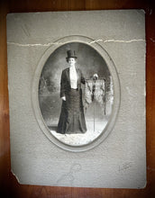 Load image into Gallery viewer, RARE *HUGE* PHOTO BANNER LADY HOLDING TAILOR ADVERTISING SIGN TEXAS PHOTOGRAPHER