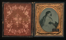 Load image into Gallery viewer, Beautiful Woman Long Lace Veil Painted Gold Jewelry Circa 1860 Ambrotype Photo