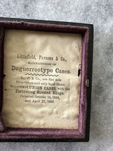 Load image into Gallery viewer, antique tintype photo girl wearing big hat in thermoplastic case 1/9 plate