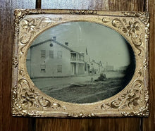 Load image into Gallery viewer, Tintype Photo 1860s Civil War Era Outdoor Town Street Scene Signs People