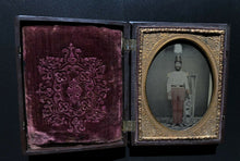Load image into Gallery viewer, 1/4 tinted ambrotype civil war soldier musician holding OTS saxhorn 1860s Photo