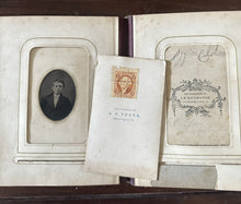 Load image into Gallery viewer, 1860s 1870s Photo Album with Tintypes & CDVs Civil War Tax Stamps Ohio Antique