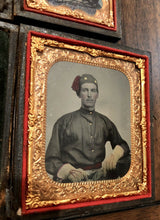 Load image into Gallery viewer, Civil War Zouave Soldier Possible ID - 4th Michigan? 1/6 Ambrotype 1860s Tinted
