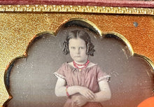 Load image into Gallery viewer, Daguerreotype Little Girl Tinted Pink Dress Holding Basket Wisconsin 1850s