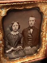 Load image into Gallery viewer, 1850s Daguerreotype Handsome Man & Pretty Wife Fancy Mat Full Leather Case