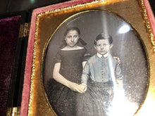 Load image into Gallery viewer, 1/6 Daguerreotype in Union Case / Tinted Siblings Holding Hands, Boy & Girl