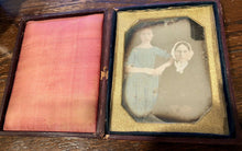 Load image into Gallery viewer, 1/4 Daguerreotype Tinted Blue Dress Girl & Mother 1840s